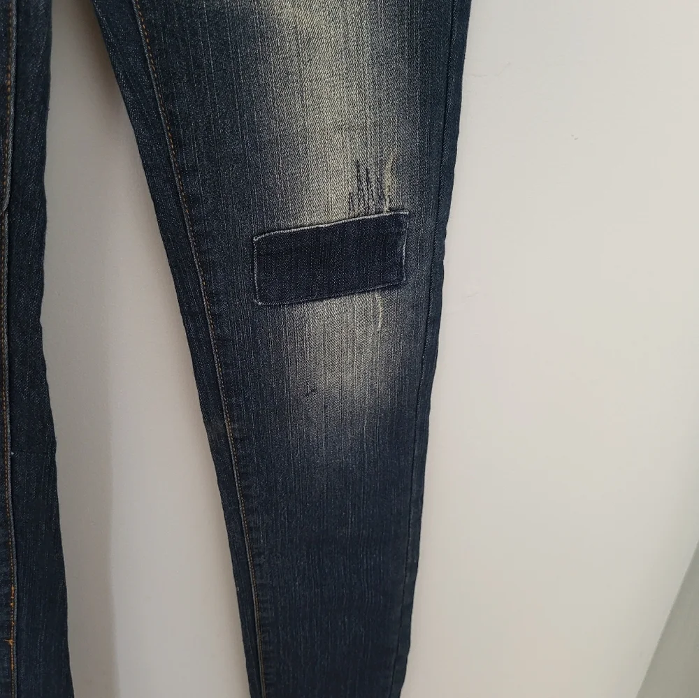 Justice Premier Jeans Girls 14 Slim 14S Dark Wash Super Skinny Denim Jeans Patch